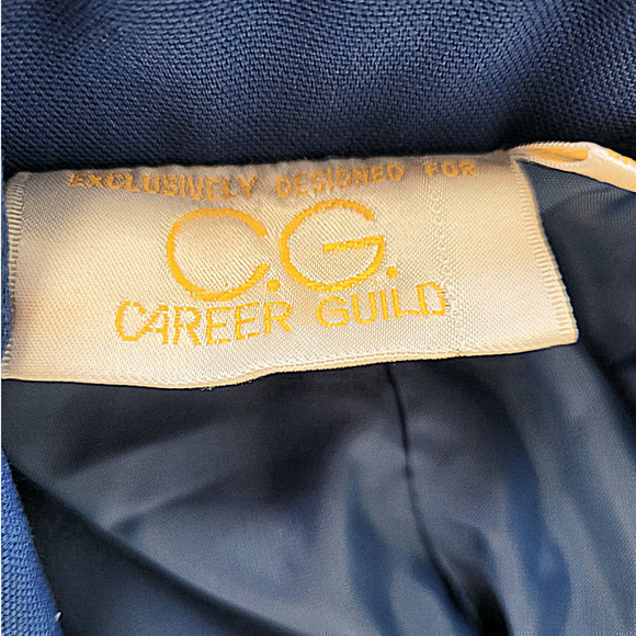 Vintage 80s Career Guild Blue One Button Boxy Blazer Midi Skirt Set Suit - Picture 5 of 17